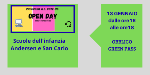 13 gennaio 2022: open day scuole dell’infanzia-Obbligo green pass