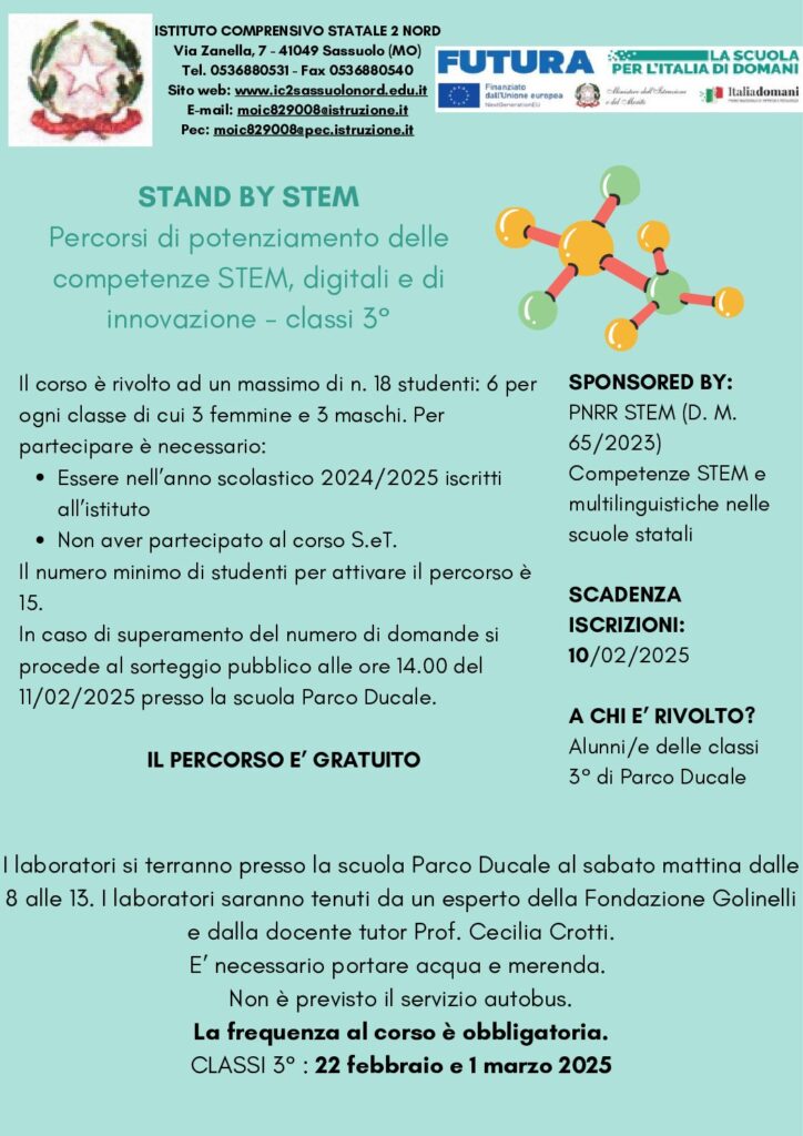 PARCO DUCALE- percorso STAND BY STEM - classi terze