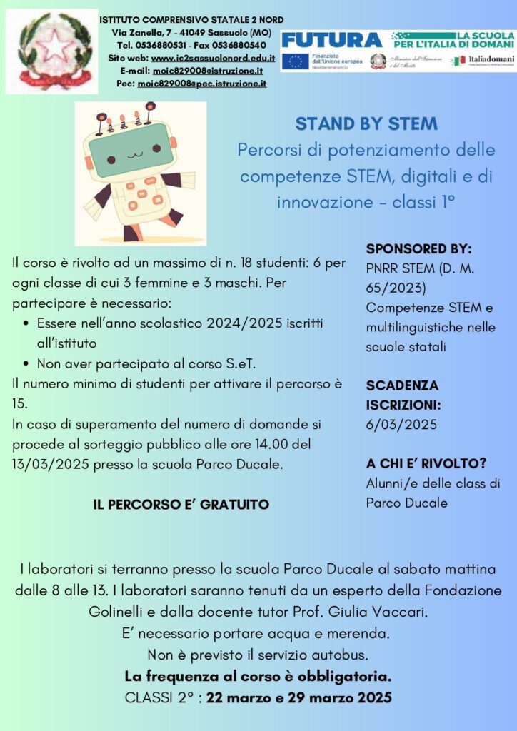 PARCO DUCALE- STAND BY STEM – classi prime- seconda edizione